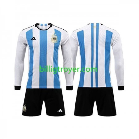 Billige Fotballdrakter Argentina 3 Stars Barn Hjemmedraktsett VM I Fotball 2022 Langermet